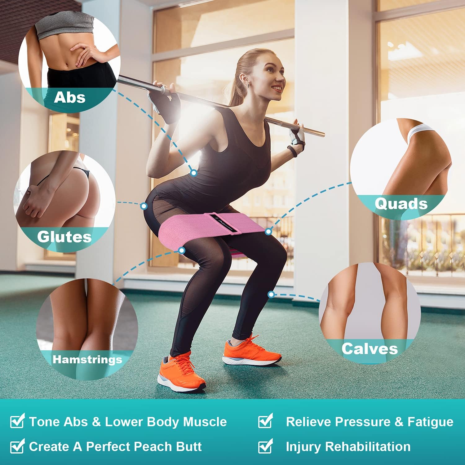 Allvodes Booty Bands, Fabric Resistance Bands for Legs and Butt, Non Slip Exercise Bands for Women Men, Elastic Strength Squat Band, Workout Beginner to Professional - 3 Pack Set