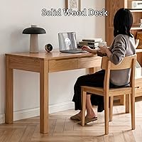 Vista 4 de Escritorio de oficina moderno escritorio de madera maciza con cajón para oficina en casa, longitud de la mesa 31.5-63.0 in, fácil de montar
