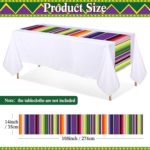 Miniatura 2 de Preboun 6 piezas de camino de mesa mexicano desechable de plástico mexicano Serape de 14 x 108 pulgadas, decoración de fiesta temática mexicana,