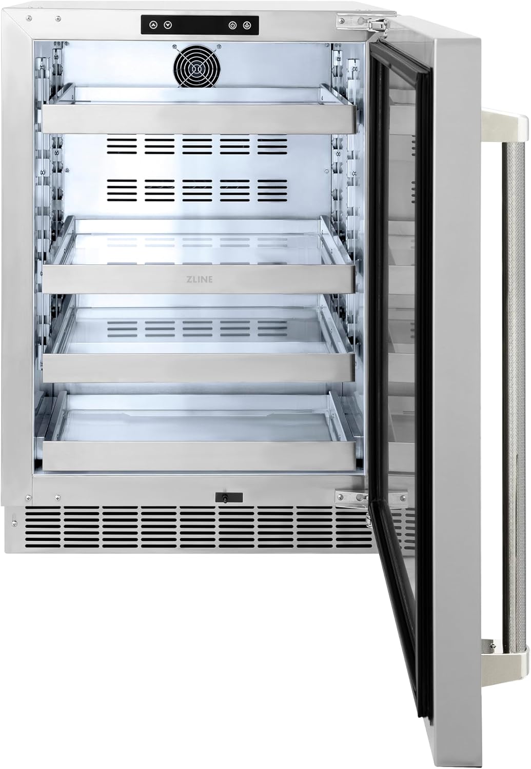 ZLINE Autograph Edition 24 in. Touchstone 151 Can Beverage Fridge with Solid Stainless Steel Door and Polished Nickel Helix Handle (RBSOZ-ST-24-KPN)