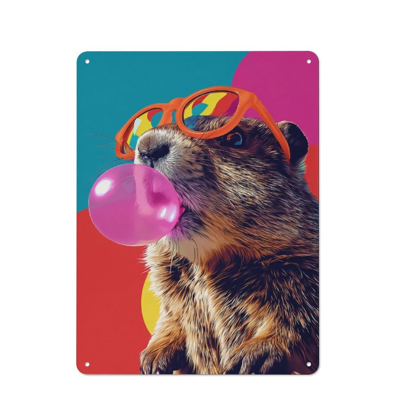 Junmoney Groundhog With Sunglasses Blowing Bubble Gum Metal Wall Sign 40X30cm Featuring -3 For Home Bar Wall, Housewarming Present For People Styling Home Bar