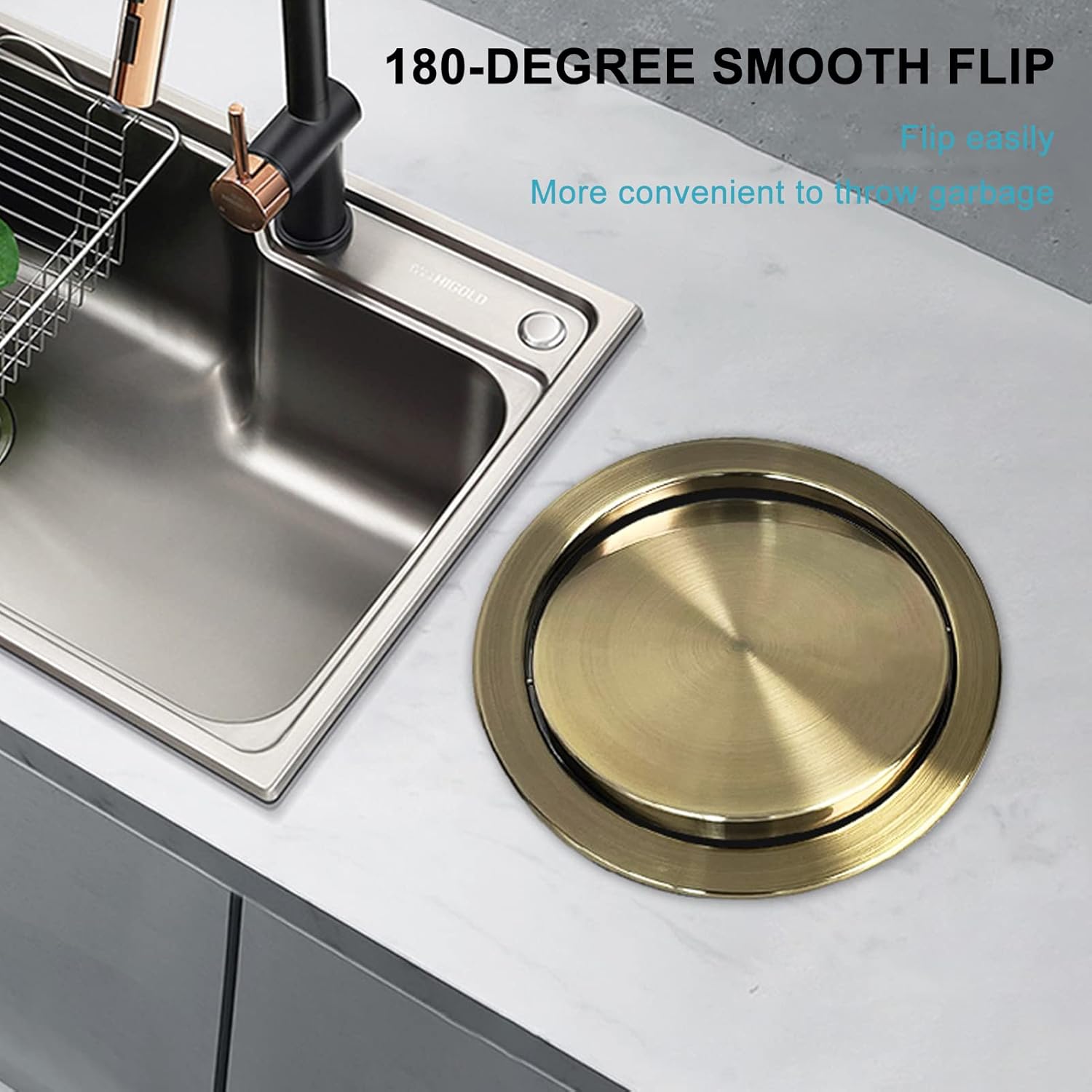 埋め込み式ゴミ箱蓋、カウンタートップビン、ゴミ箱蓋、丸型埋め込み式カウンタートップカバー、バランススイングフラップゴミ箱蓋、ブラシ仕