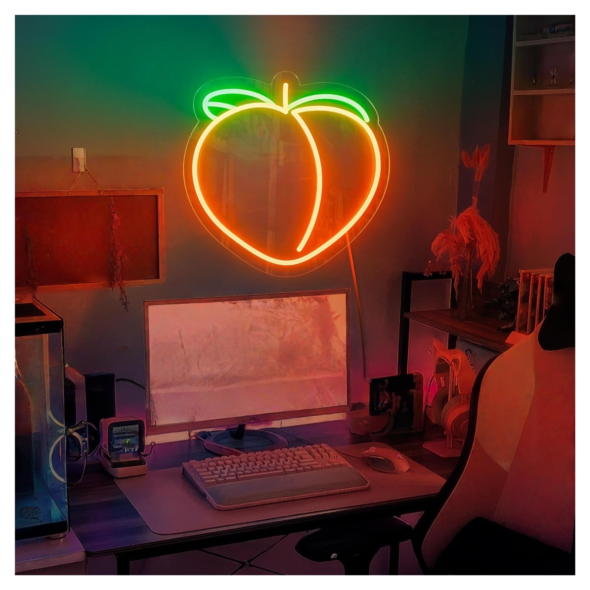 SHOUXI Sign Lamp Peach Neon Sign, Suitable for Fruit Shop Decor with Brightness Adjustable 40cm