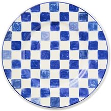 MACKENZIE-CHILDS Stoneware Dinner Plate, Dishwasher- and Microwave-Safe Plate, 11 Inches, Indigo Check