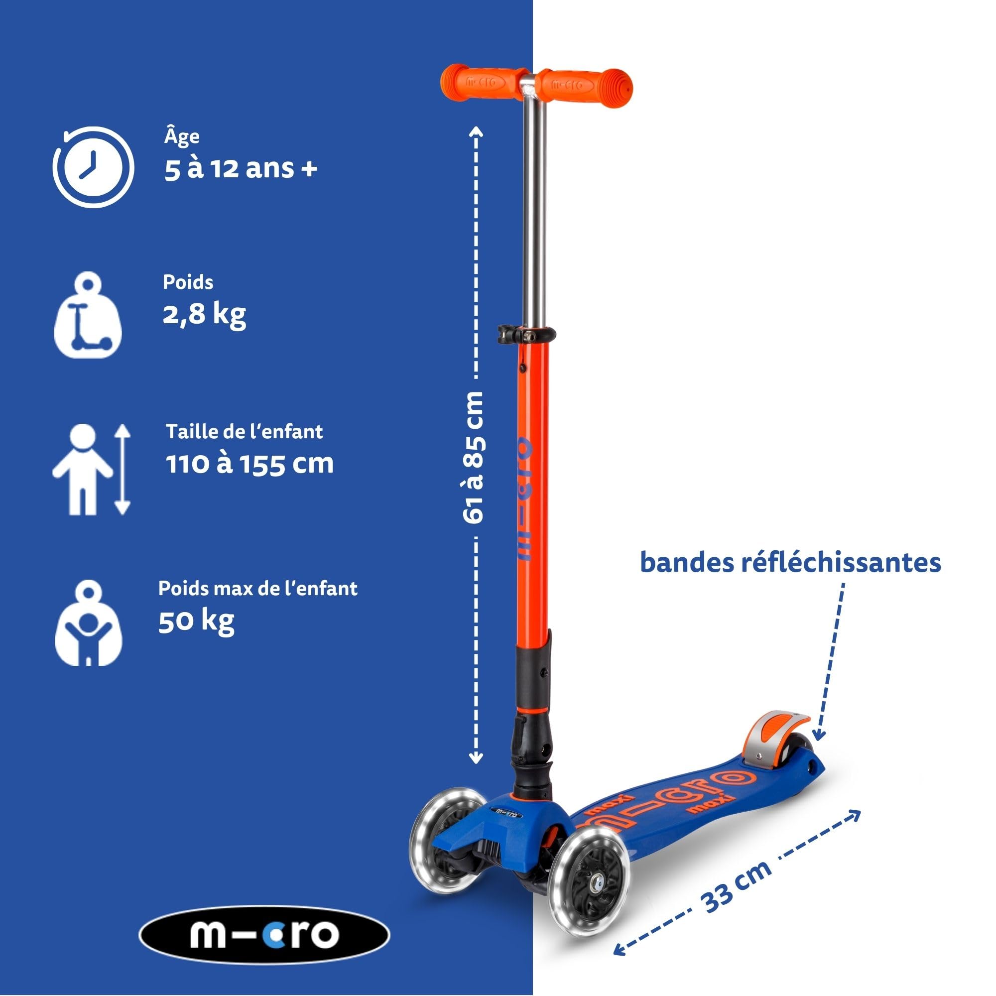 micro Maxi micro Deluxe Trottinette Pliable à LED Fluo réglable en Hauteur et Pliable pour Enfants à partir de 5 Ans avec Roues à LED et Roues LED pour garçons et Filles de 5 à 10 Ans