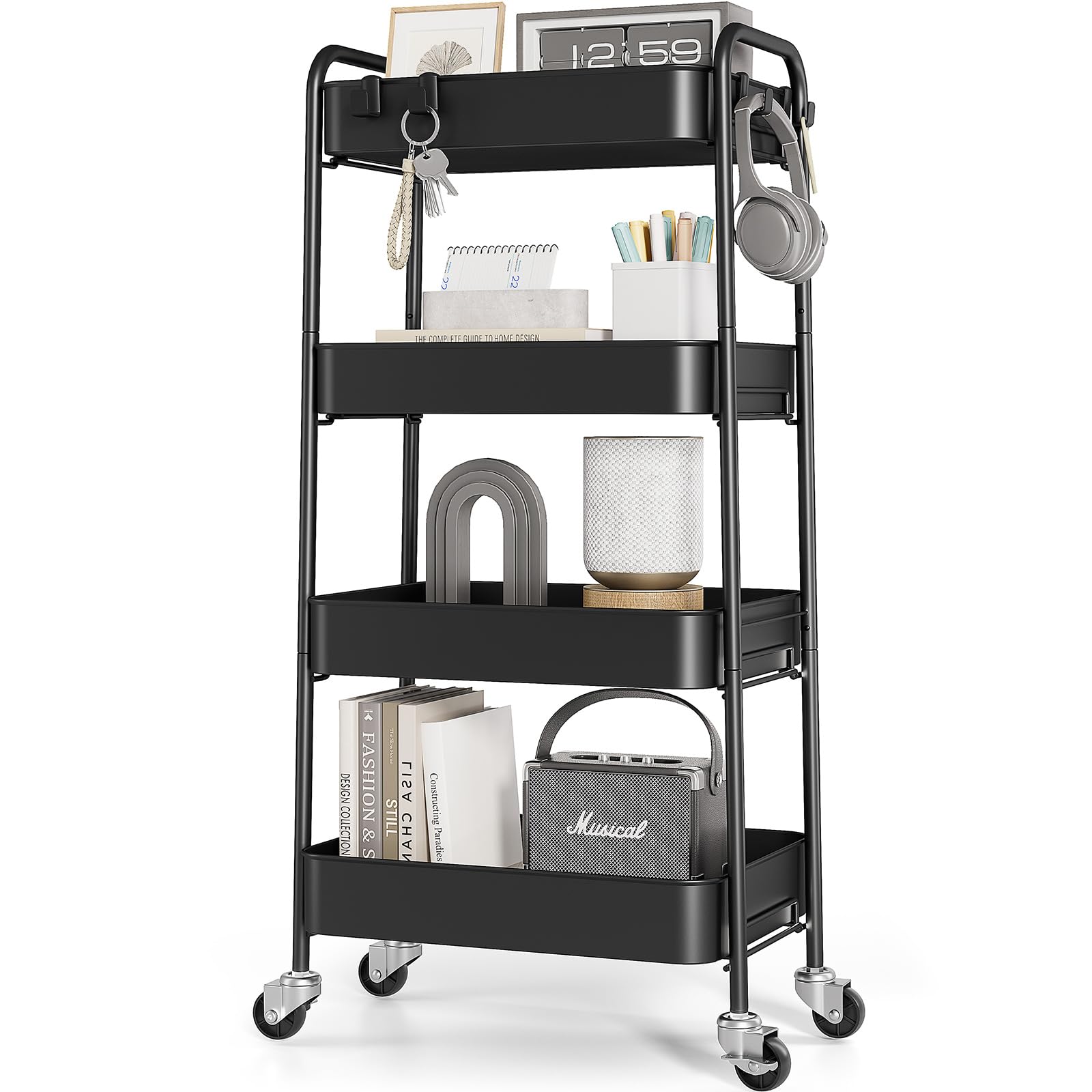 KINGRACK 4 Tier Metal Storage Trolley on Wheels