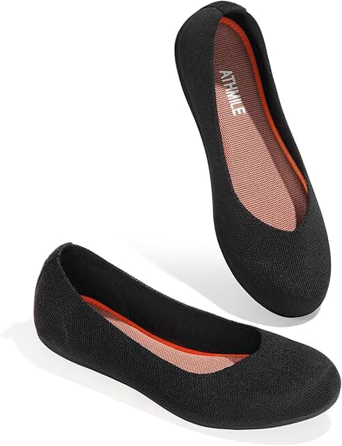 ATHMILE Women's Flat Ballet Shoes Knit Flat Shoes for Women Round Toe Sl...