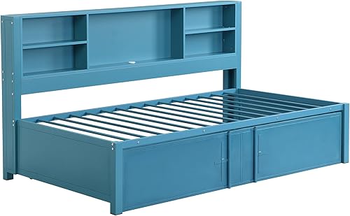 Miniatura 8 de Harper & Bright Designs Sofá cama individual con nido y puertos USB, sofá cama de metal tamaño individual con estantes de almacenamiento, marco de