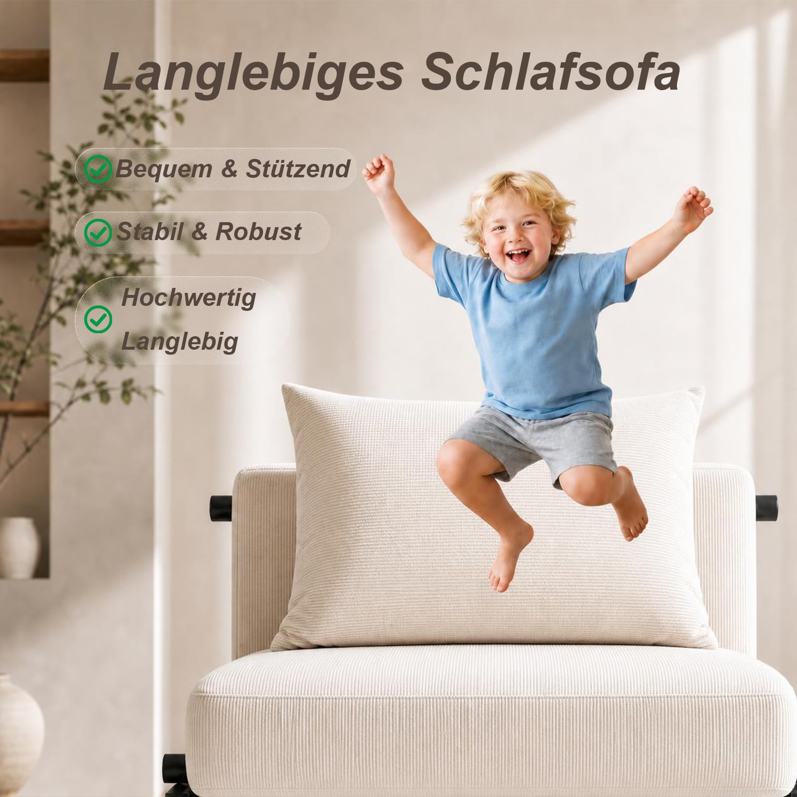 Generisch 2-in-1 Schlafsofa mit Bettfunktion, Cord Schlafcouch mit Kopfkissen, Bequeme Schlafcouch für Kleine Wohnzimmer, Schlafzimmer und Gästezimmer
