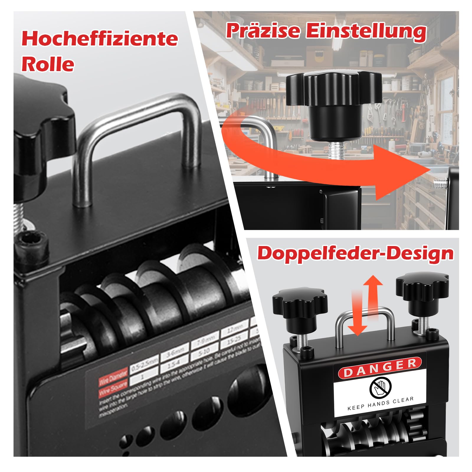Máquina pelacables con 6 canales y 5 cuchillas, pelacables manual, Φ 3 – 17 mm, pelacables para cortar desechos (negro)