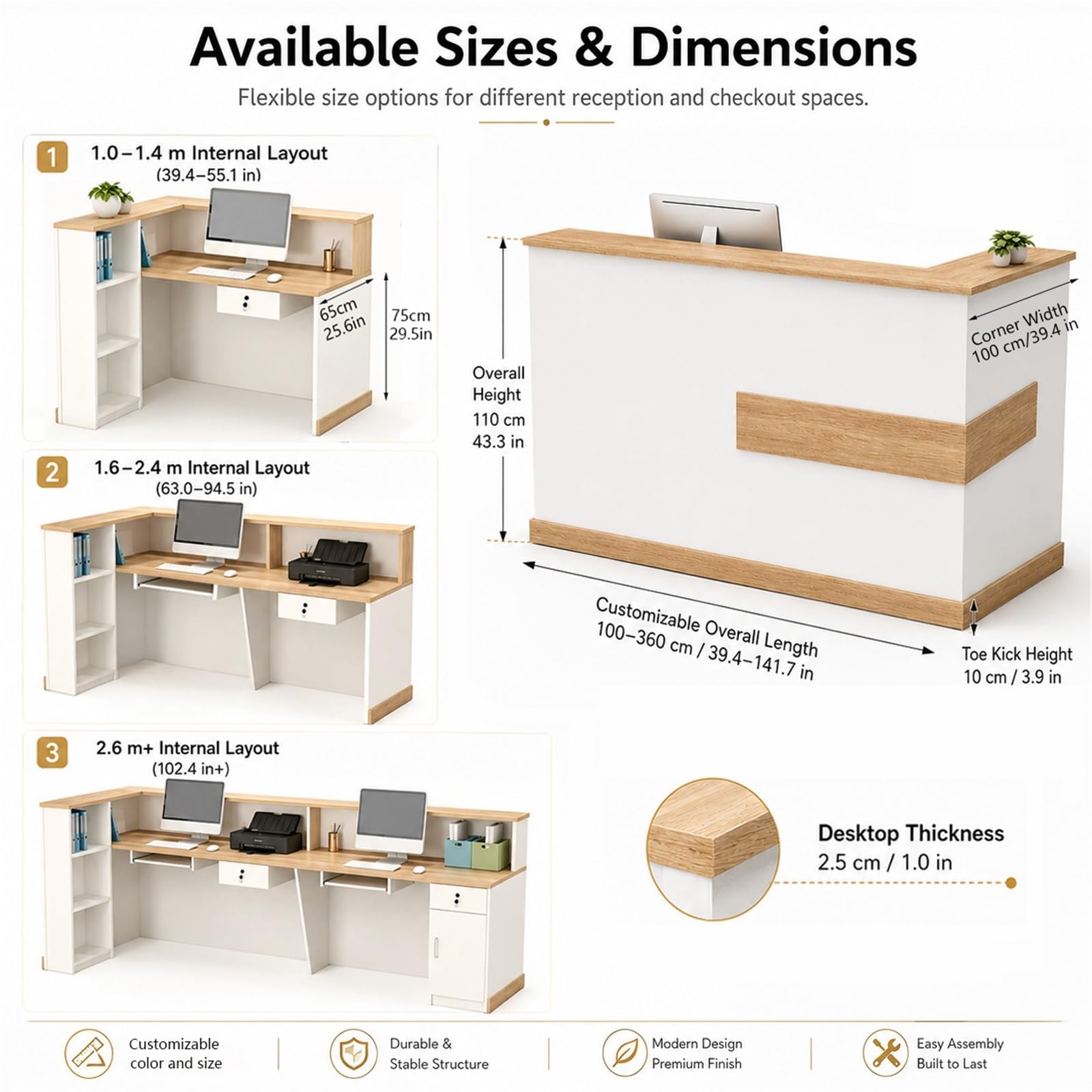 Moderne L-förmige Empfangstheke Rezeptionstheke mit Schublade, Stauraum | 110 cm Hohem Sichtschutz für Büro Salon Praxis Laden Hotel Studio(Right beige+White,120cm/47.2")
