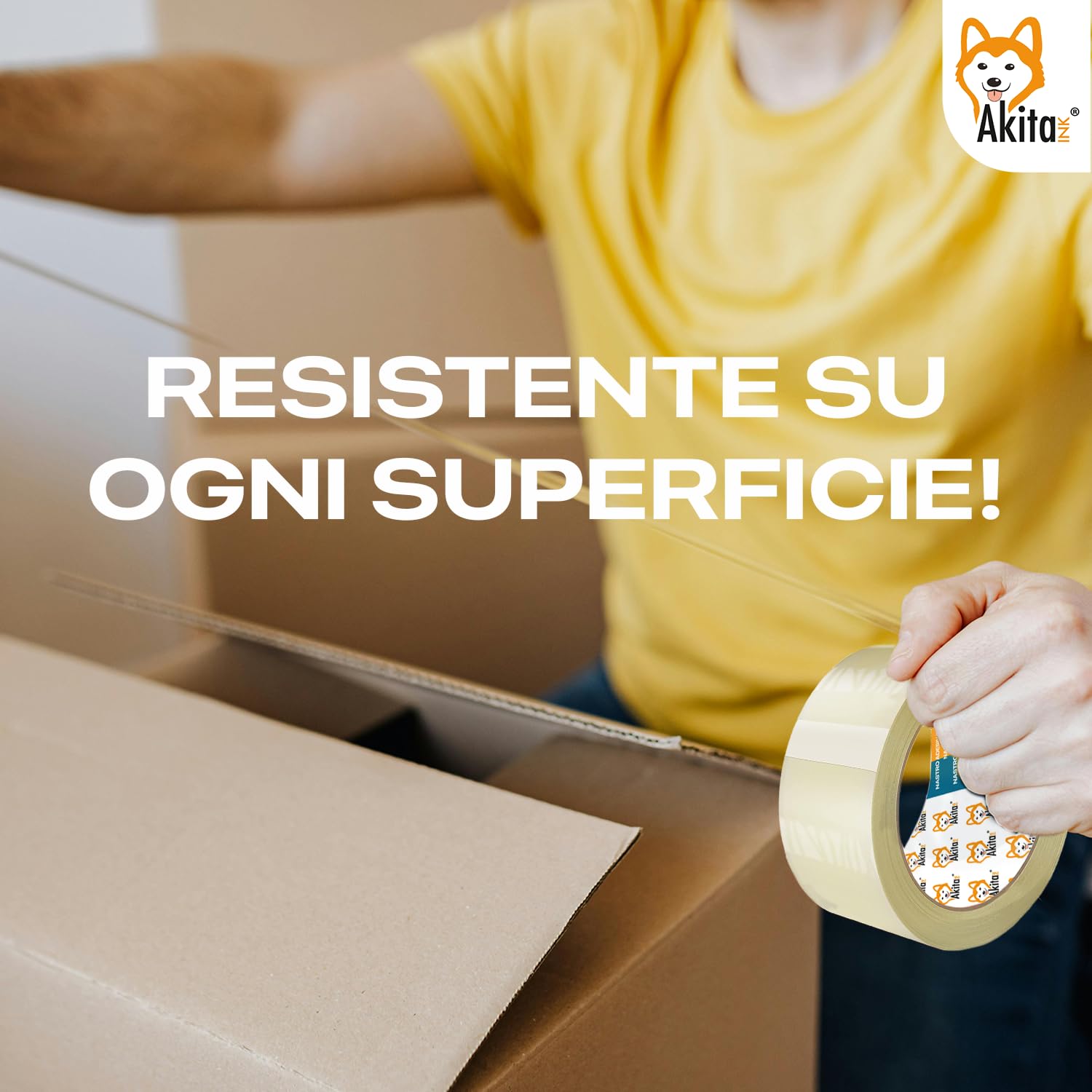 AKITAInk Nastro Adesivo Trasparente per Imballaggio 6 Rotoli – 50mm x 66m x 76mm – PP Silenzioso, Alta Aderenza, Resistente a Strappi – Ideale per Pacchi, Scatole, Spedizioni e Trasloco