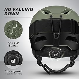 Odoland Ski Helmet, Snowboard Helmet with Ski Goggles for Adults and Youth, Audio Compatible, Shockproof, Windproof, Safety Snow Sports Helmet and Protective Glasses for Men Women, Olive Green, M