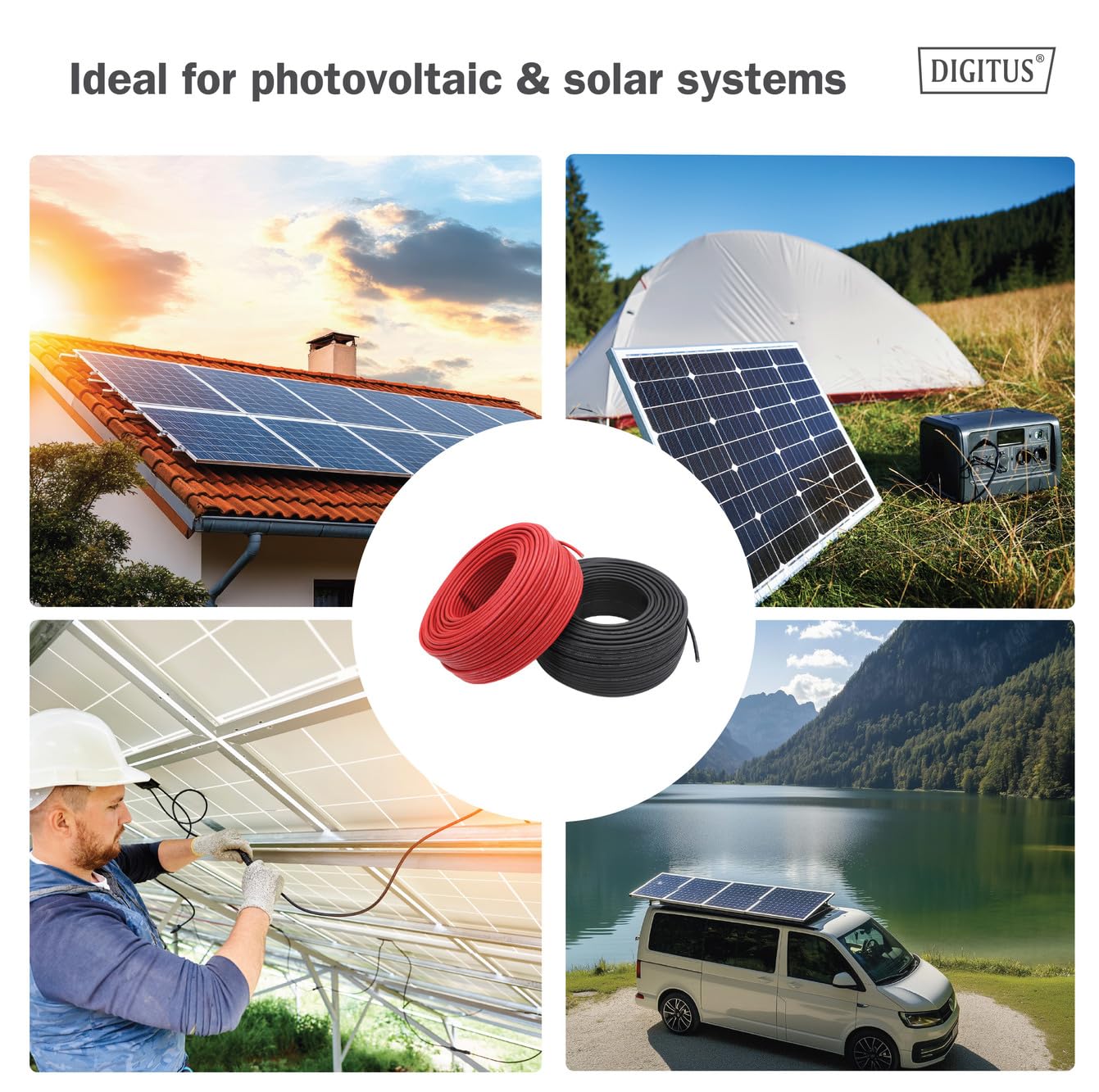 Digitus Solarkabel Installation 50m, 6mm? , Rot, PV-Kabel 1500v Dc, UV-Best?ndig & Wetterfest (dK-Scic6R-0500)