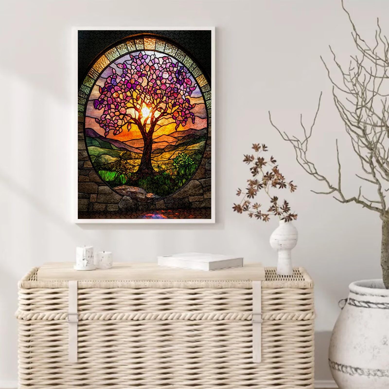 Drzewo Puzzle 1000 sztuk dla dorosłych, puzzle o zachodzie słońca wzór, Jigsaw dla dorosłych, 5D DIY Rzemiosło Rodzina zajęcia z opakowaniem na prezent, dekoracja ścienna do domu, prezent 75x50cm