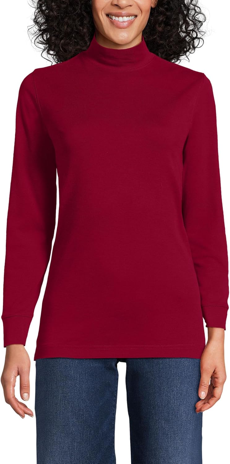 Lands' End Women Long Sleeve Relaxed Cotton Mock Regal Garnet Regular X-Large