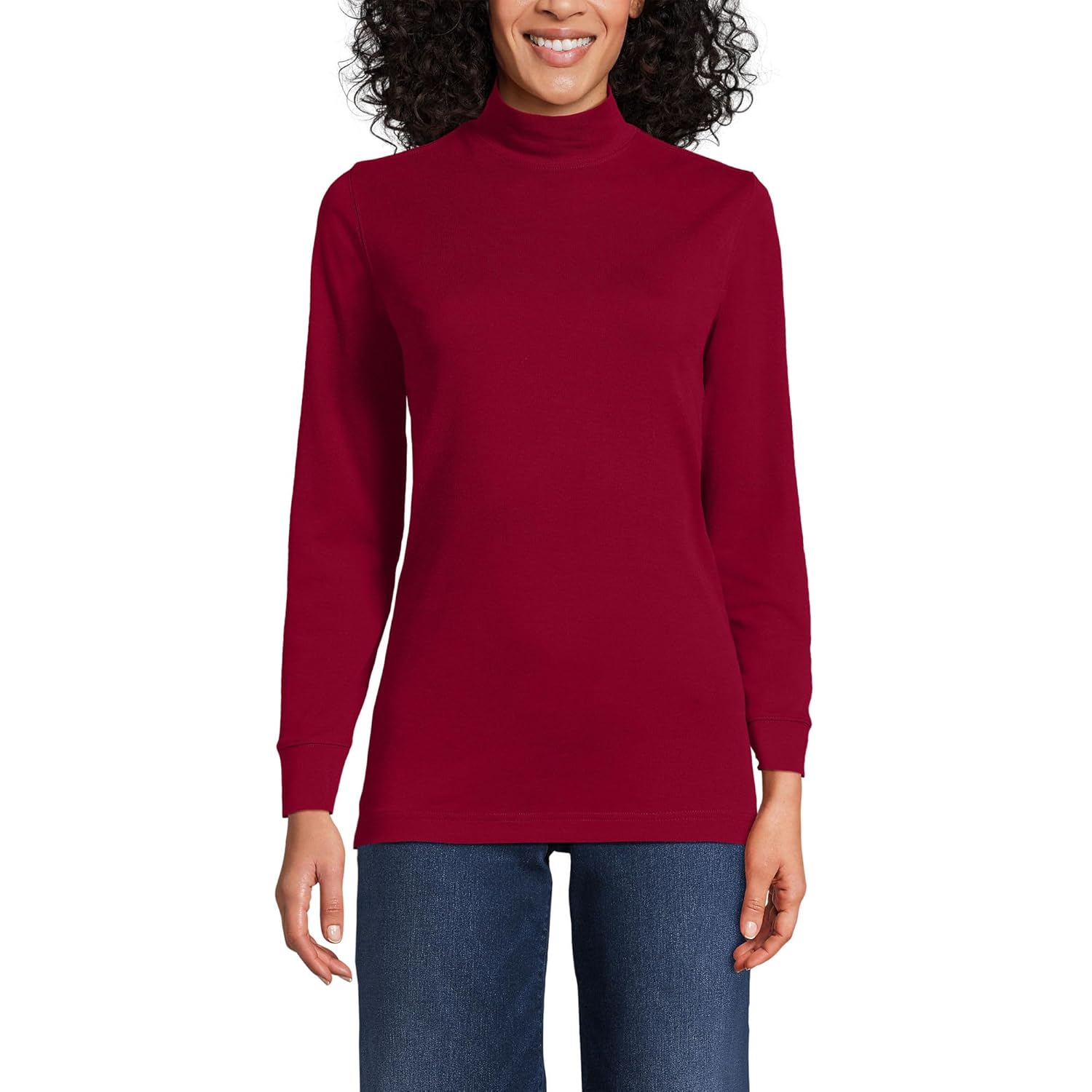 Lands End Women Long Sleeve Relaxed Cotton Mock Regal Garnet Petite Small