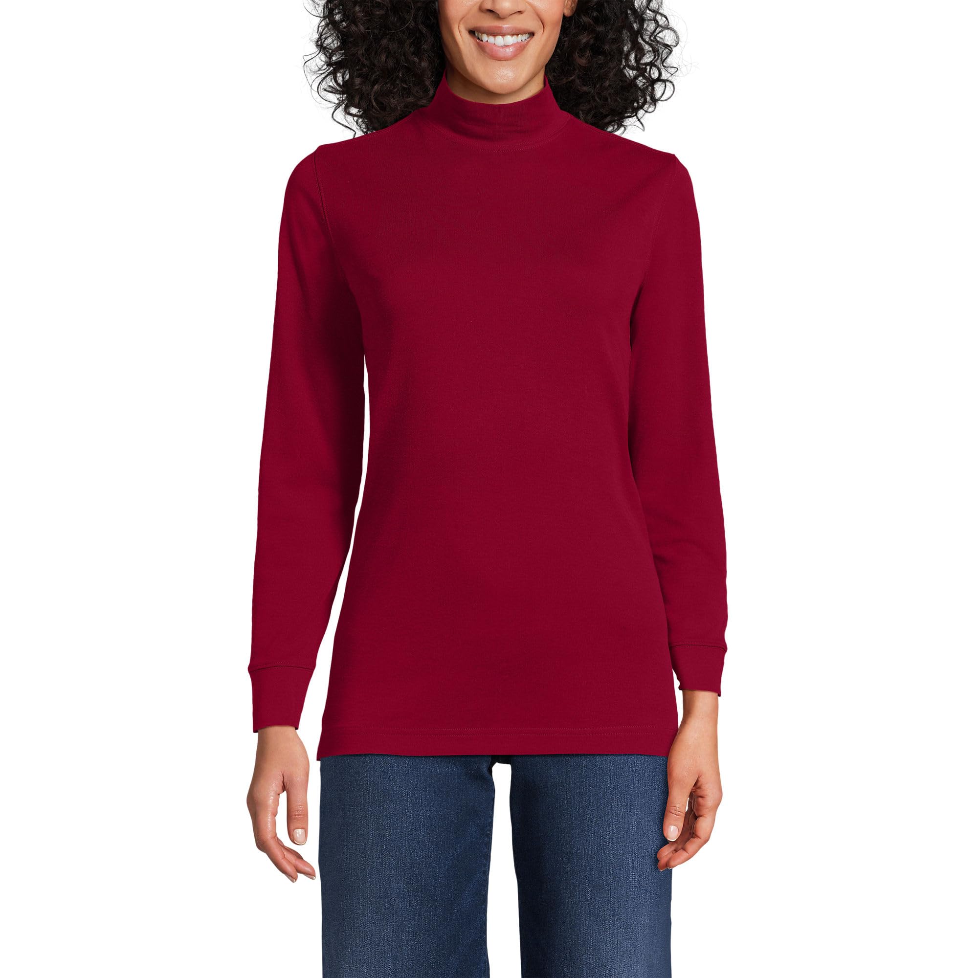 Lands End Women Long Sleeve Relaxed Cotton Mock Regal Garnet Regular X-Small