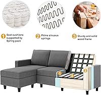 Vista 3 de HONBAY Convertible Sectional Sofa, Convertible L Shaped Couch with Reversible Chaise, Sectional Couch for Small Space Apartment, Grey
