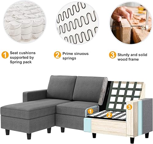 Miniatura 13 de Honbay - Sofá convertible en forma de L con tejido de lino moderno para espacios pequeños Gris oscuro,Beige,Negro -,Azul,Gris,Gris claro