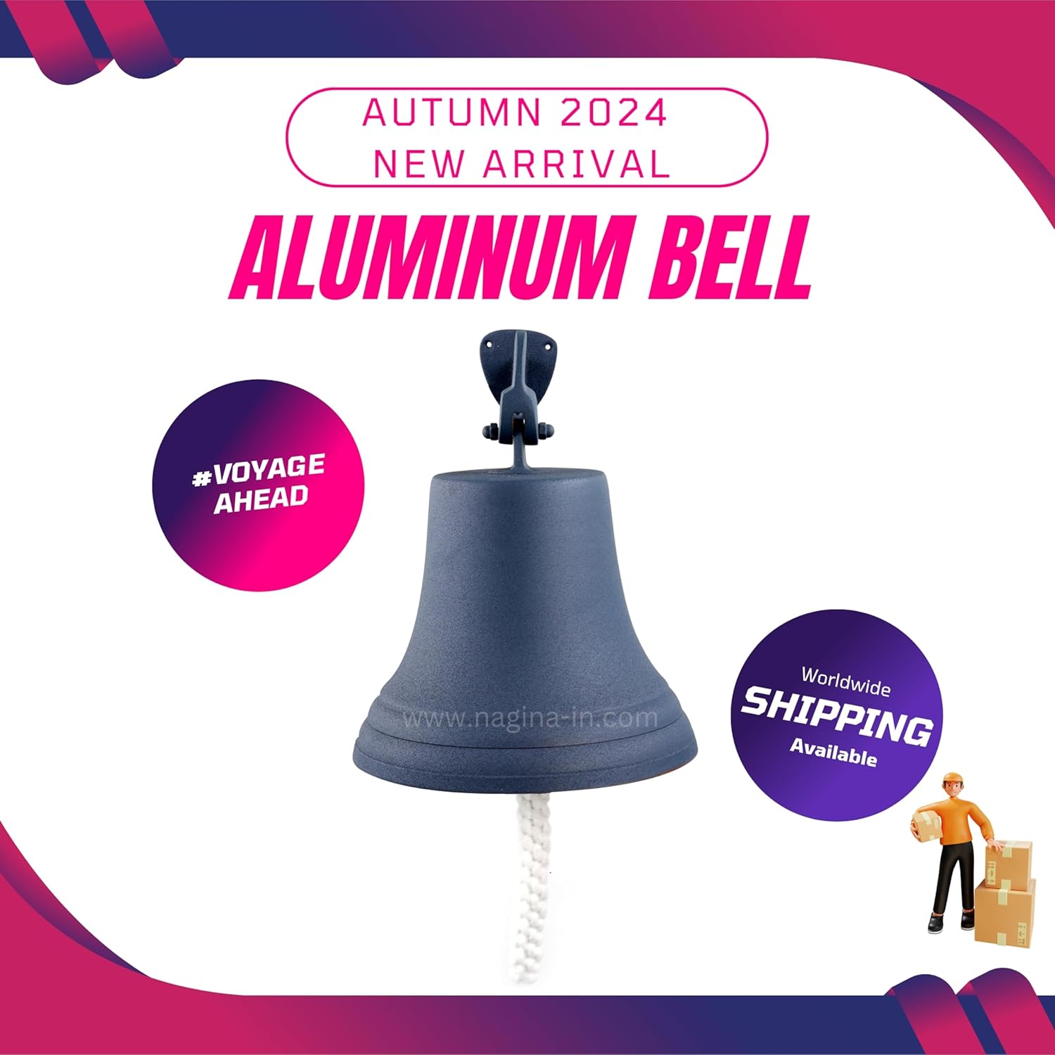 Bell Ships Aluminum Hanging | Grainy Surface Textured Grey Blue Color | Nautical Maritime Decorative Accessories | Dinner Tip Bell Indoor Hospital | Metal Gifts Christmas & Festival (Pickled BlueWood)