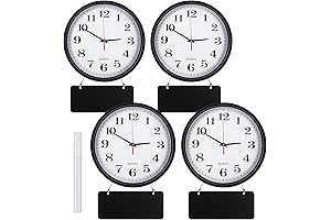 Inbagi Clock Labels - 4 Pack 12-Inch Black Round Quartz Wall Clocks...