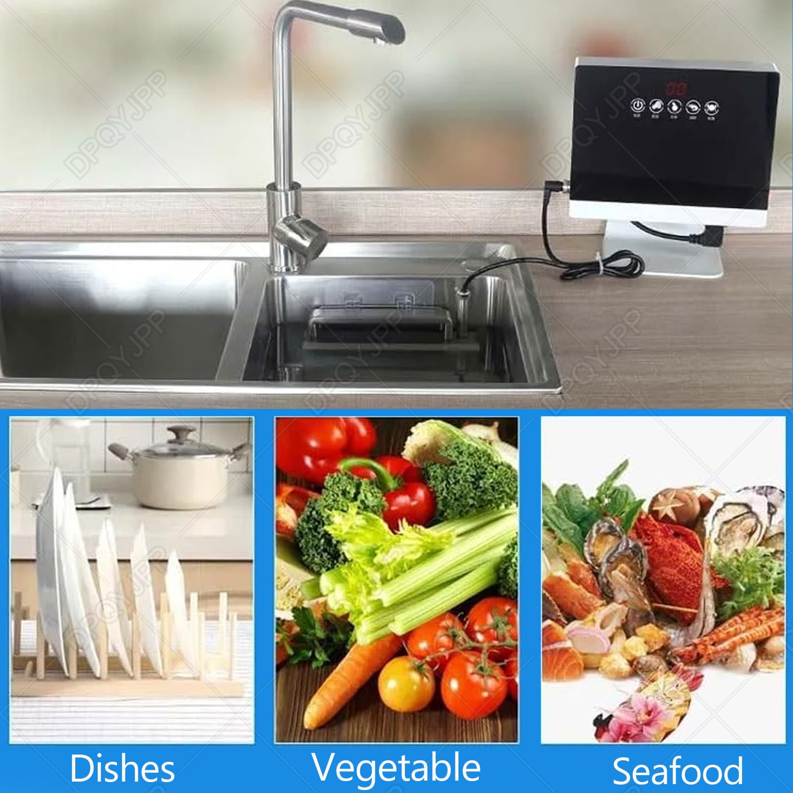 Lave-Vaisselle à ultrasons 380 W avec Commande Tactile pour Fruits et légumes, sans Installation
