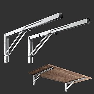 Plantex Heavy Duty 24 Inch Foldable Shelf Bracket/Stainless Steel Multipurpose Bracket/L Bracket/Space Saving Wall Bracket/Folding Table Bracket for Home & Office (Pack of 2, Chrome)
