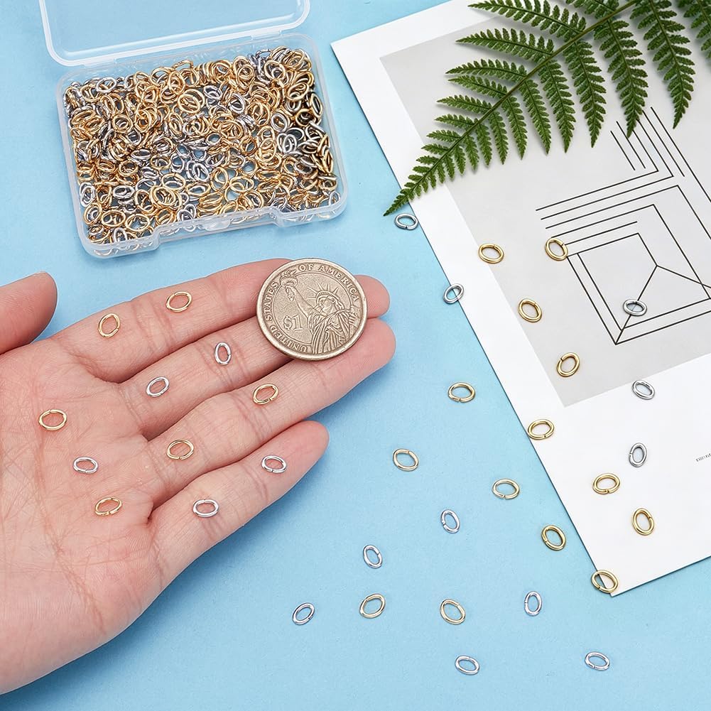 PH PandaHall 400pcs Oval Jump Rings 304 Stainless Steel Oval Connector Rings, 6x4mm 18K Gold Plated and Silver Open Jump Ring for Bracelet Earring Necklace Jewelry Making Crafts