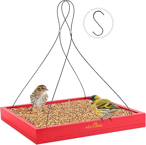 MIXXIDEA Bandeja colgante para pájaros, bandeja de semillas con plataforma de madera, bandeja colgante para colibríes, plataforma de semillas de