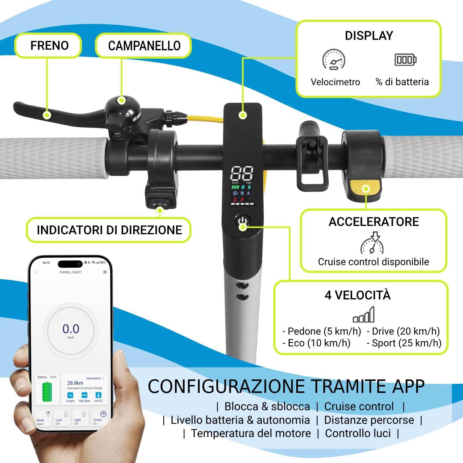 MASCOOTER Monopattino Elettrico Adulto (300W) - Autonomia 20km - Indicatori di Direzione e Rigenerazione Batteria in Frenata - Ruote da 8.5", Doppi Freni Elettrici e Disco - App Mobile