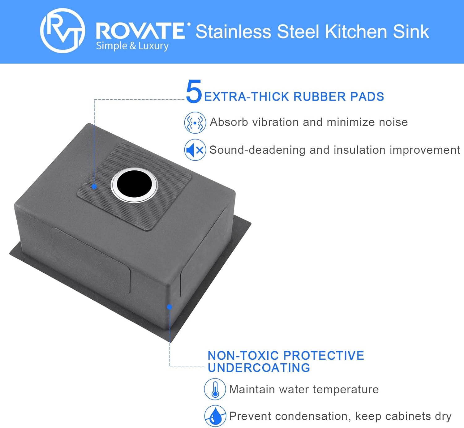 ROVATE 22x18 inches Drop-in Kitchen Sink Single Bowl Stainless Steel with 1 Hole, Handmade Topmount Kitchen Sink with Basket Strainer