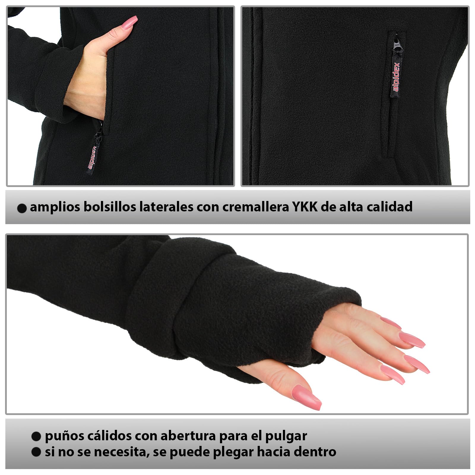 ALPIDEX Chaqueta Forro Polar Mujer Cuello Alto Cremallera Sudadera Otoño Invierno Primavera Ciente Suéter Manga Larga Piel Suave Aire Libre