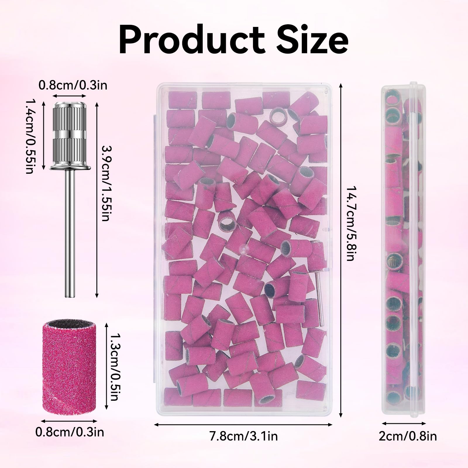 100 Pezzi Nastri Abrasivi Manicure, 180# Levigatura Bande, Bande Abrasive con Punte per Fresa Unghie per Pedicure del Manicure del Trivello del Unghie Macchina, Rosa