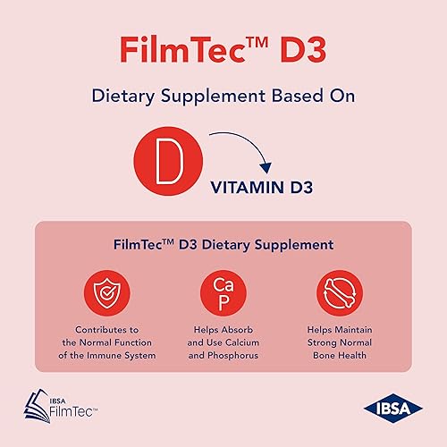 Miniatura 4 de Ibsa FilmTec D3 - Suplemento dietético - 2000 UI de vitamina D3-30 películas disolventes orales para liberación inmediata y tolerabilidad - Sin