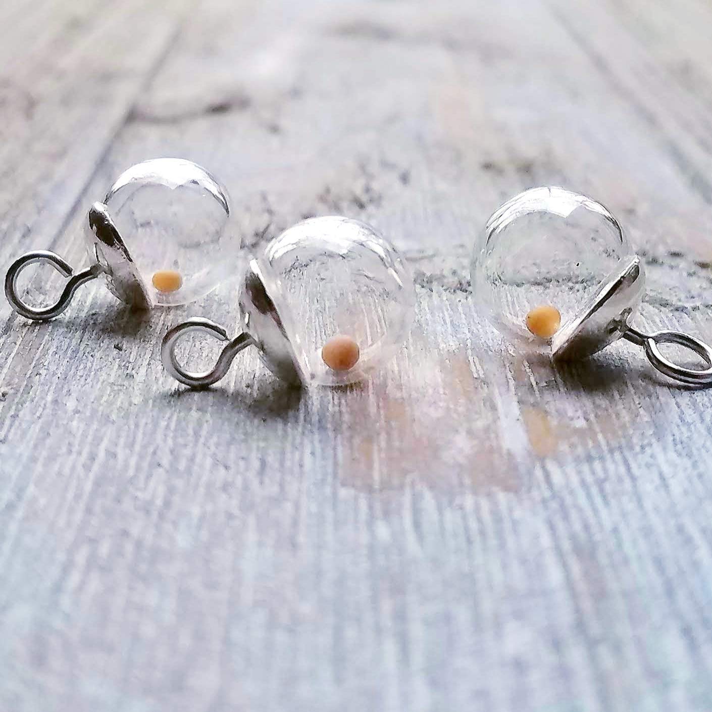 Vintage Mustard Seed CHARM ONLY, 10mm, Hand Made in 925 Sterling Silver, hand blown glass globe