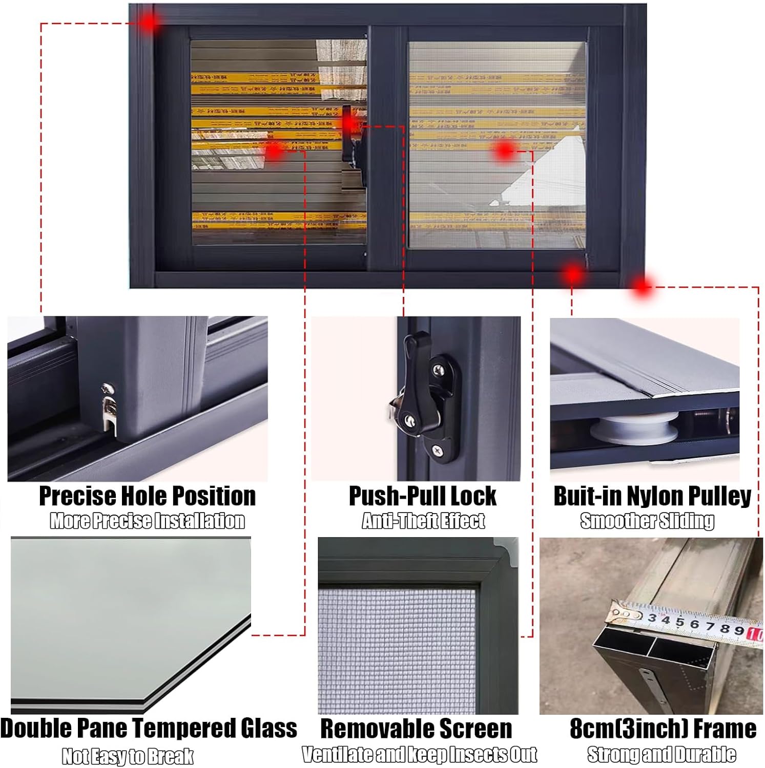 24X17 Basement Windows for Home Window Replacement - White, Double Pane Tempered Glass Sliding Window with Screen, Aluminum Ventilation Windows for Sheds, Chicken Coops, Bathroom, Attic, Old House