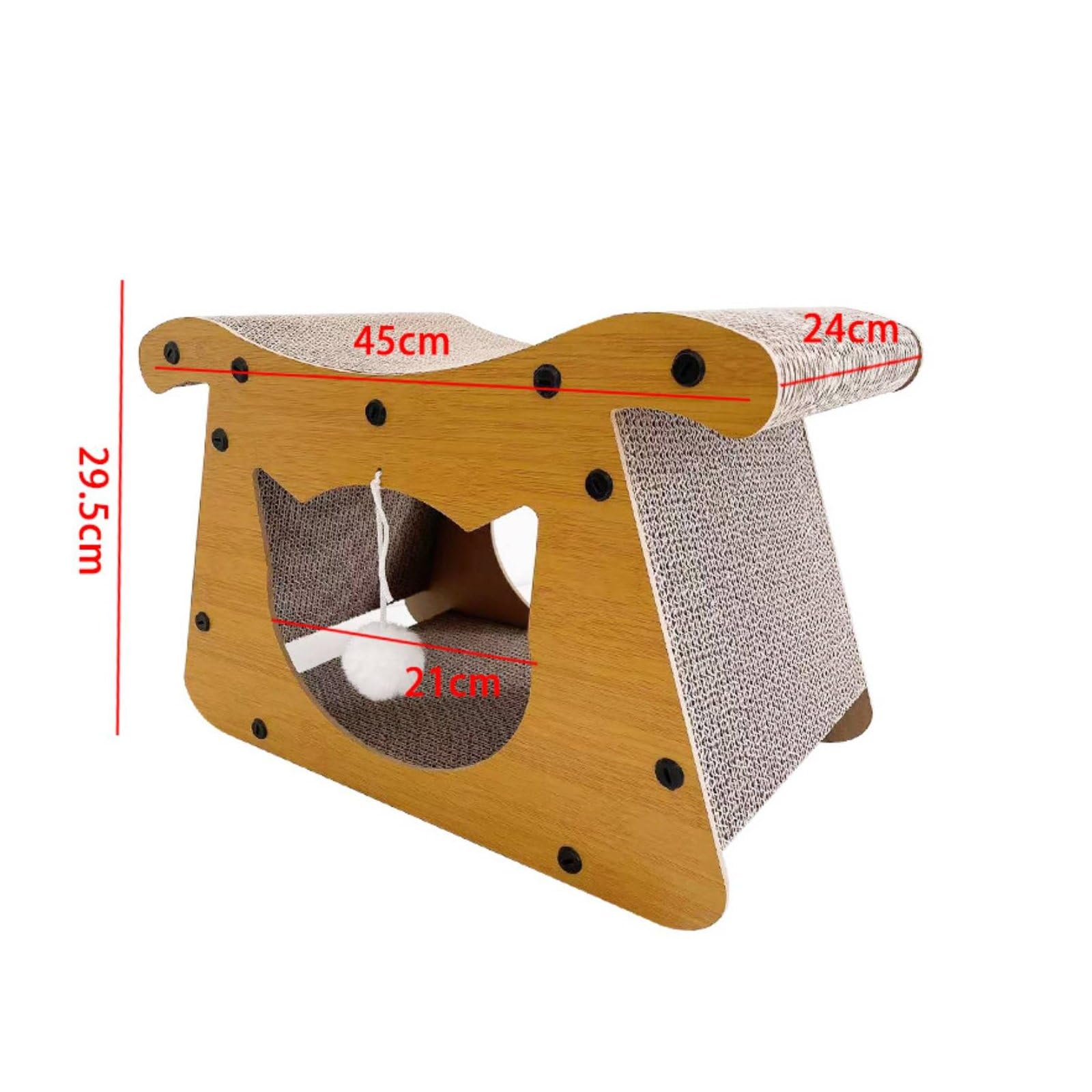 Lit Griffoir pour Chat Maison Grattoir Couchage Aire de Détente Surface Texturée en Carton Ondulé Structure pour Usage Fréquent Jouet Suspendu pour, 24 Cm