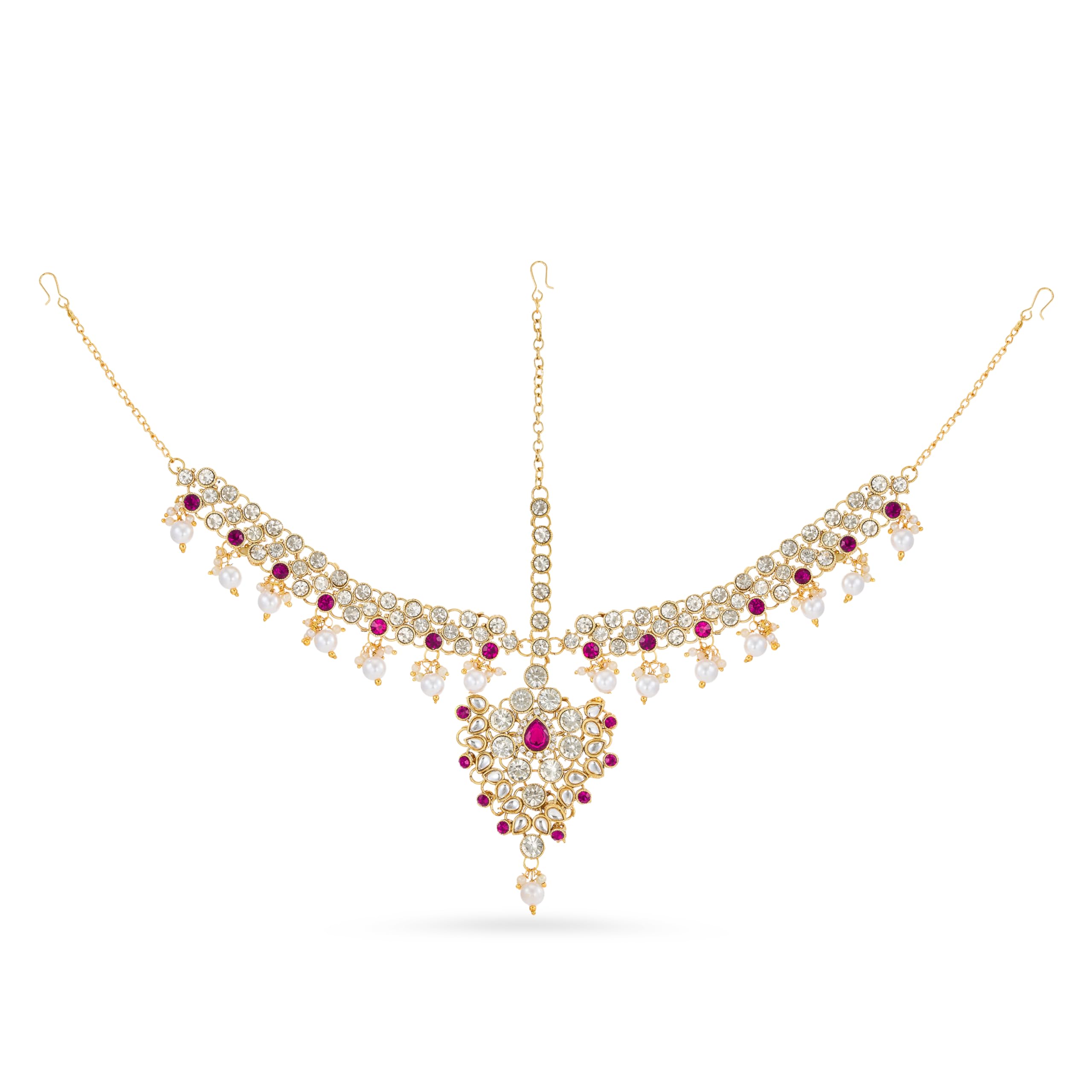 18K Gold Plated Bridal Dulhan Dhanteras/Diwali/Bhai Dooj Collection Mangtika Kundan Stone Rani Color for Girls and Women (330-L1PS-KD124-R)-image-27