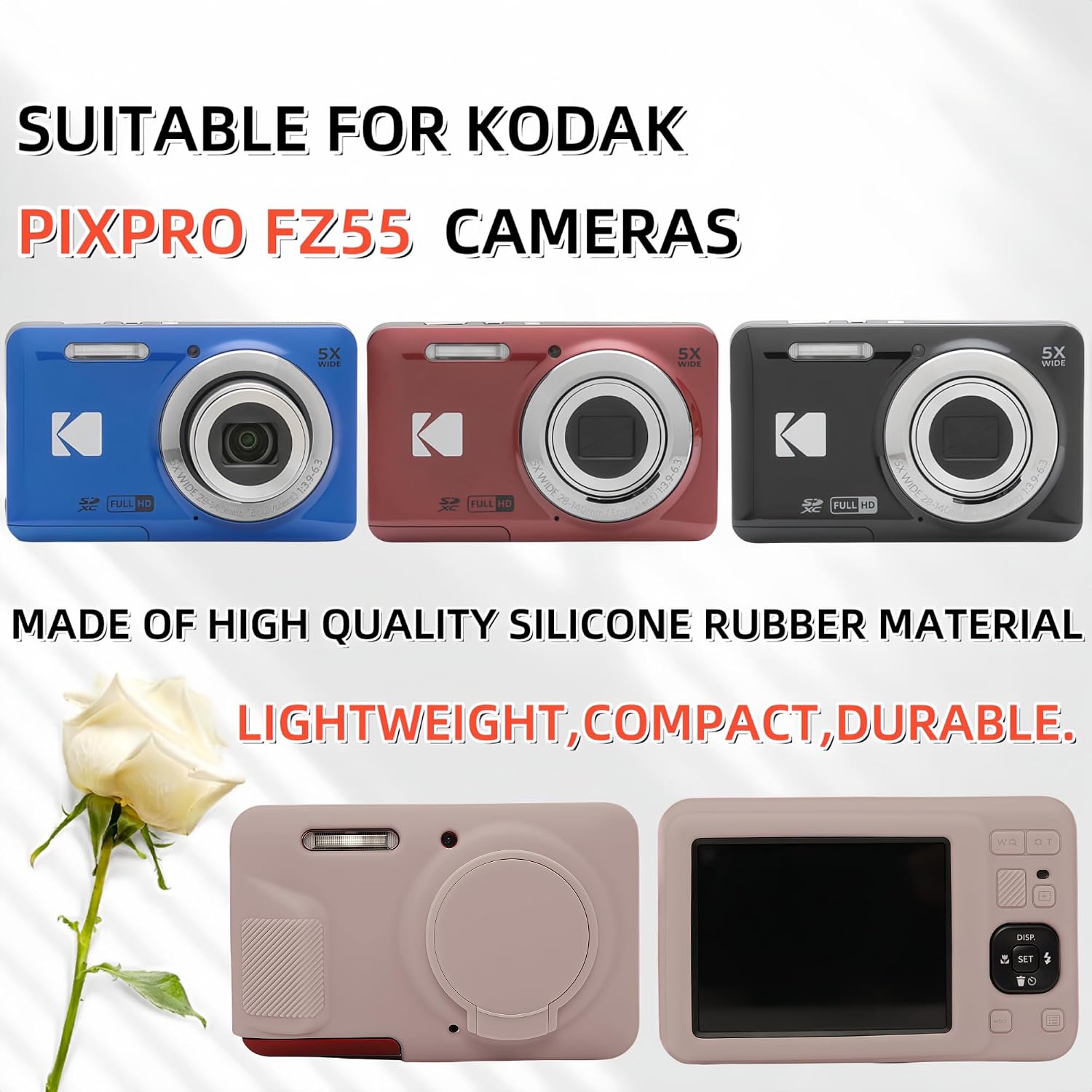 Case for Kodak PIXPRO FZ55,FZ55 accessories,Soft Silicone Protective Case Removable Lens Cover,Comes with 2 Screen Protectors and 1 Wrist Strap. (Tiffany Pink)