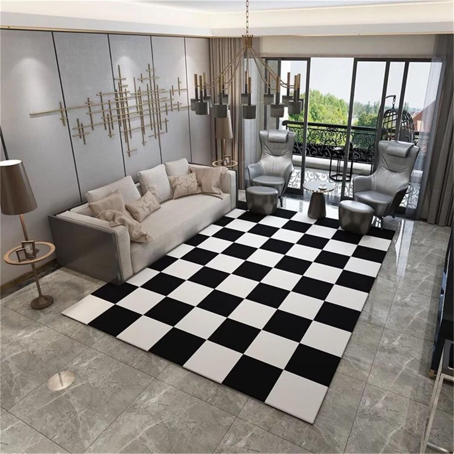 Tapis anti dérapant noir et blanc 160x230cm fini les glissades