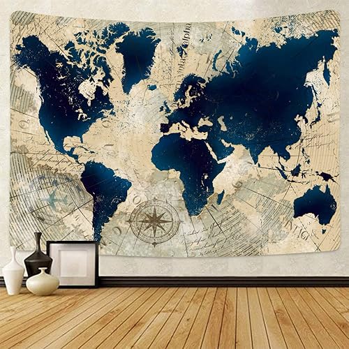 Miniatura 2 de YANR Tapiz vintage de mapa del mundo para colgar en la pared, póster de arte de pared de mapa del mundo, tapices de estilo nórdico antiguo, mapa