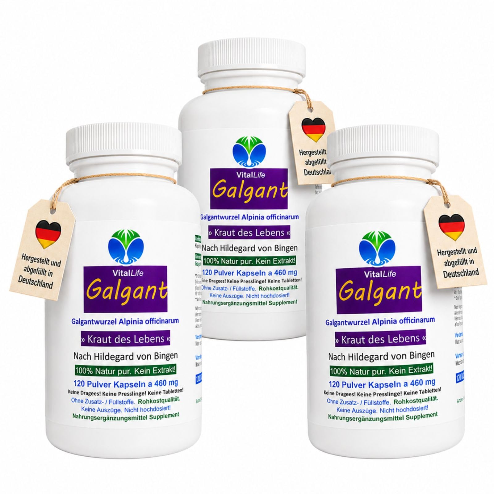 Galgant Galgantwurzel Siam-Ingwer 360 (3x120) Kapseln BITTERSTOFFE & SCHARFSTOFFE nach Hildegard von Bingen KRAUT DES LEBENS für Verdauung & gutes Bauchgefühl. NATUR PUR ohne ZUSATZSTOFFE. 26875-3