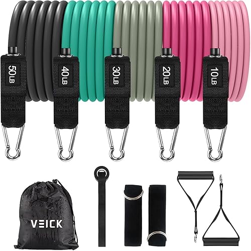 Miniatura 34 de VEICK Bandas de resistencia, bandas de ejercicio, bandas de entrenamiento, bandas de resistencia para entrenar con asas para hombres y mujeres, Gris