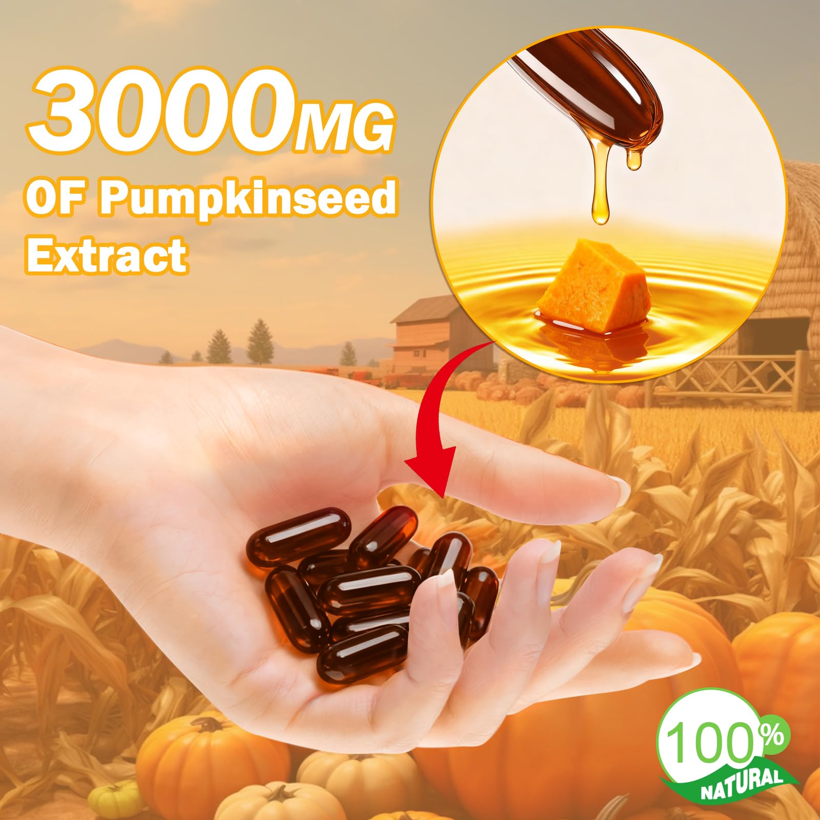 Pumpkin Seed Oil, Pumpkin Seed Oil Capsules with Saw Palmetto | 3000mg Cold Pressed | for Hair Growth - Non-GMO - 180 Softgels — view 4