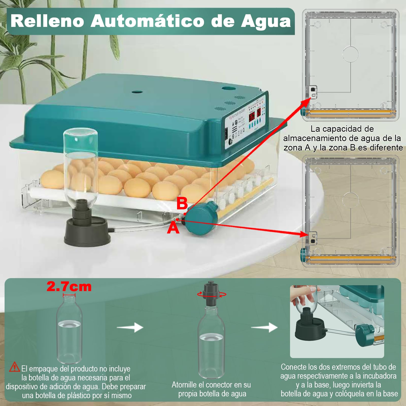 CoInceptus Incubadora Huevos Gallina, Incubadora de 24-36 Huevos con Volteo Automático de Huevos y Adición Automática de Agua, Incubadora con 4 Modos de Incubación Automáticos
