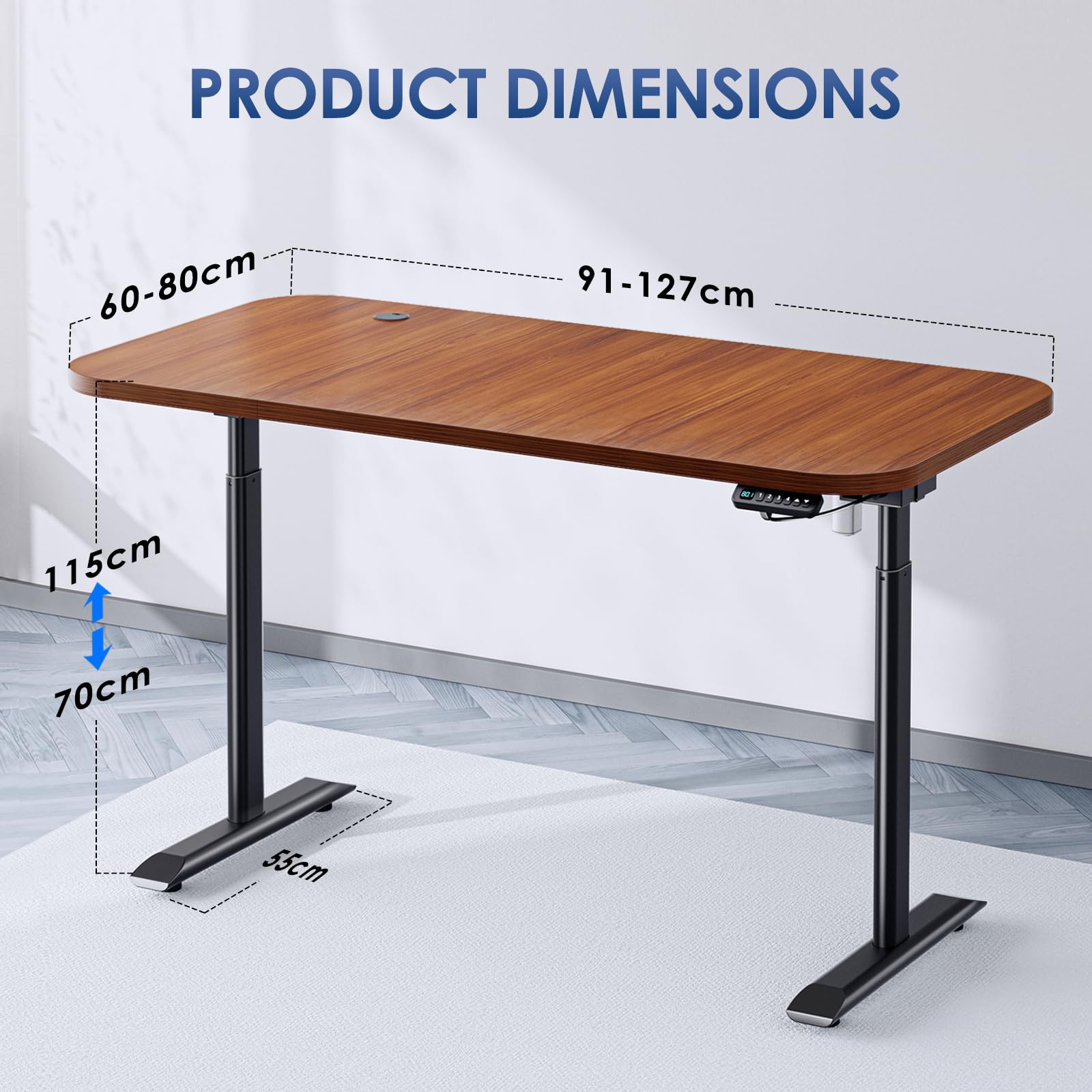 Aomdom Schreibtisch Gestell höhenverstellbar 70-115CM，Tischgestell mit 3-Gang-Verstellung und 4-stufiger Speichersteuerung, 1-Motor und 1-digitales Bedienfeld, Gewicht von 70 KG