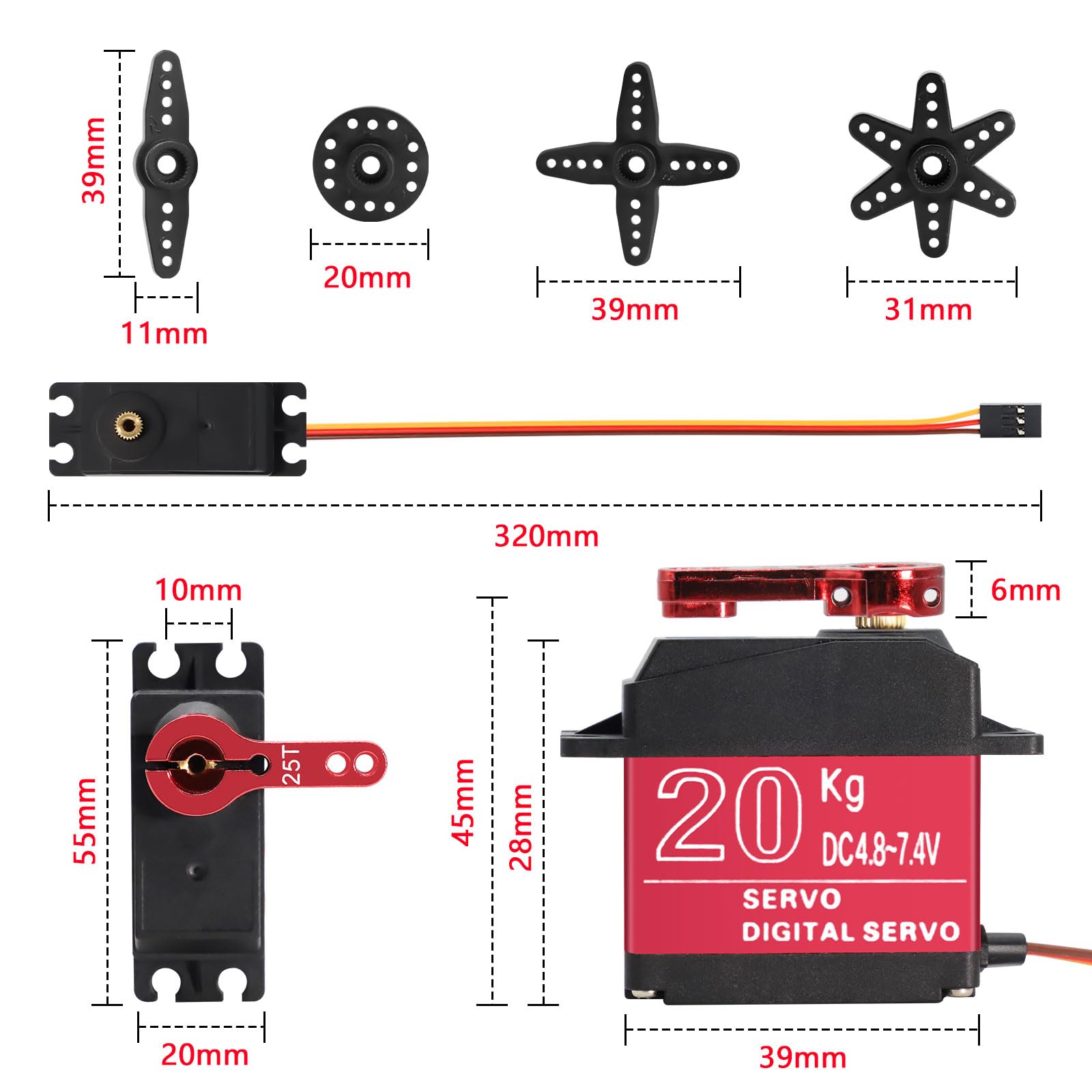 Servo - Servo motore digitale, 2 pezzi, 20 kg, servomotore digitale, in rame, in metallo, servo radiocomandato, per elicotteri RC, robot, barca RC per Arduino