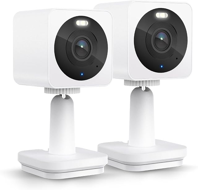 WYZE Cam OG Intérieur/extérieur 1080p Caméra de sécurité maison intelligente WI-Fi avec vision nocturne couleur, projecteur intégré, détection de mouvement,2-Way Audio, Compatible avec Alexa & Assistant de Google, Blanc (paquet de 2)
