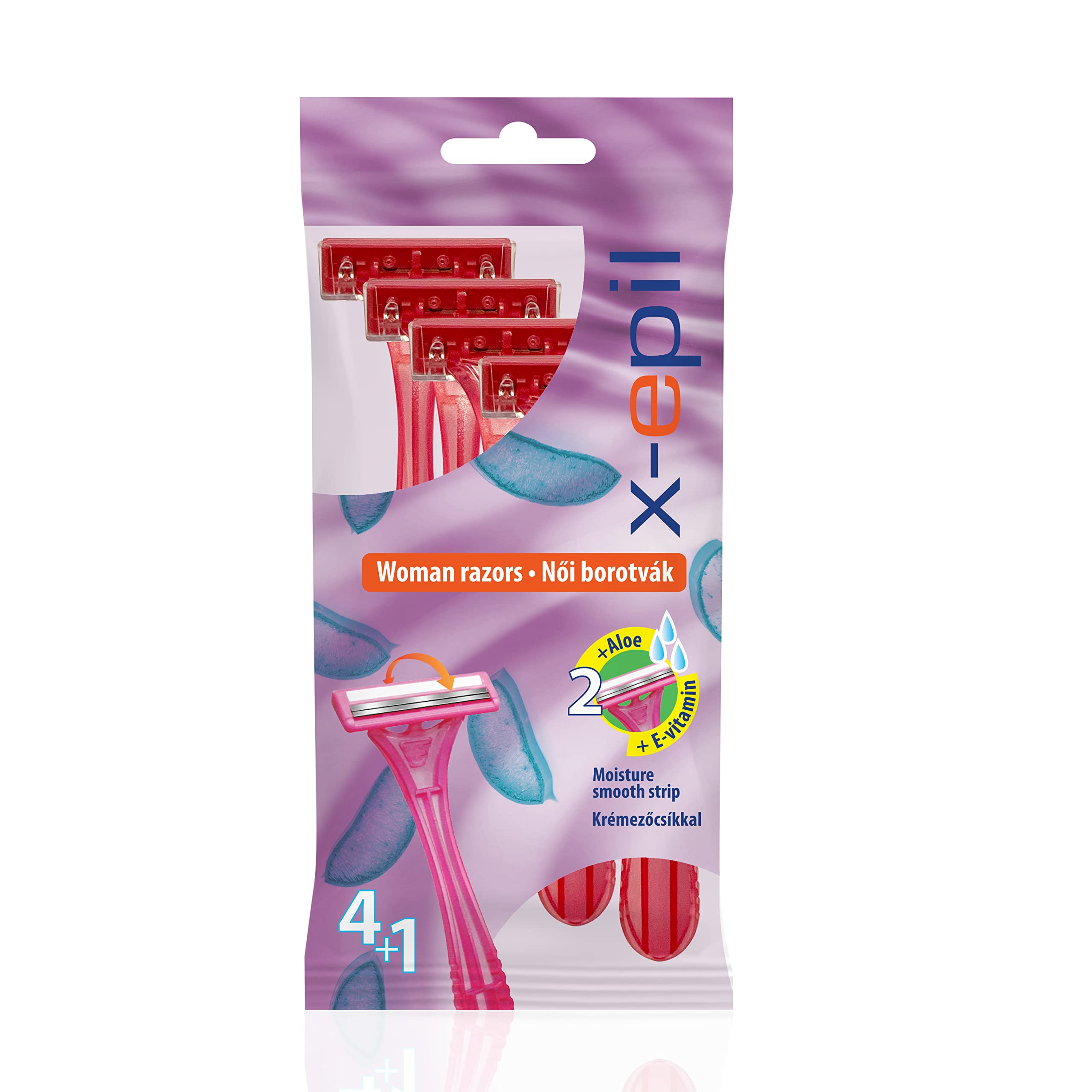 X-epil Disposable Woman Razors With Twin Blades Its Lubricating Stip With Vitamin E and Aloe Vera Provides Easy Gliding on The Skin Surface, and Minimizes The Irritations (5 Pack)